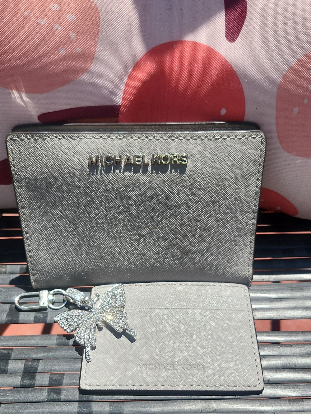 Michael Kors Silver Gray Saffiano Leather Card Holder Wallet